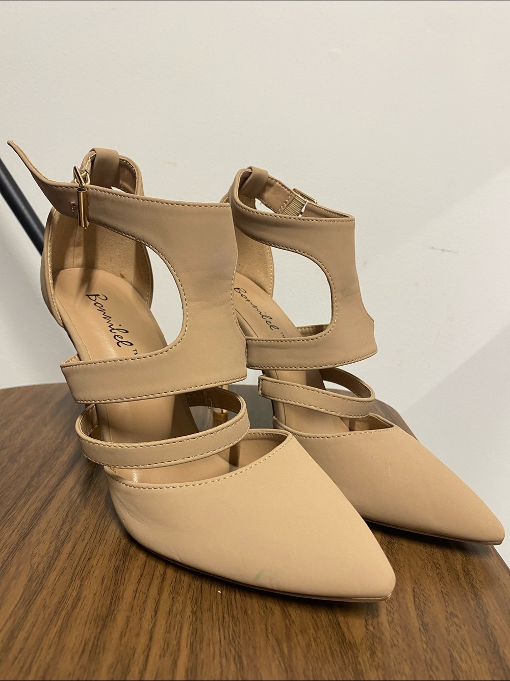 Cutout Strappy Pointed-Toe Heels in Nude